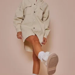 Robe Chemise Oversize En Jean Beige