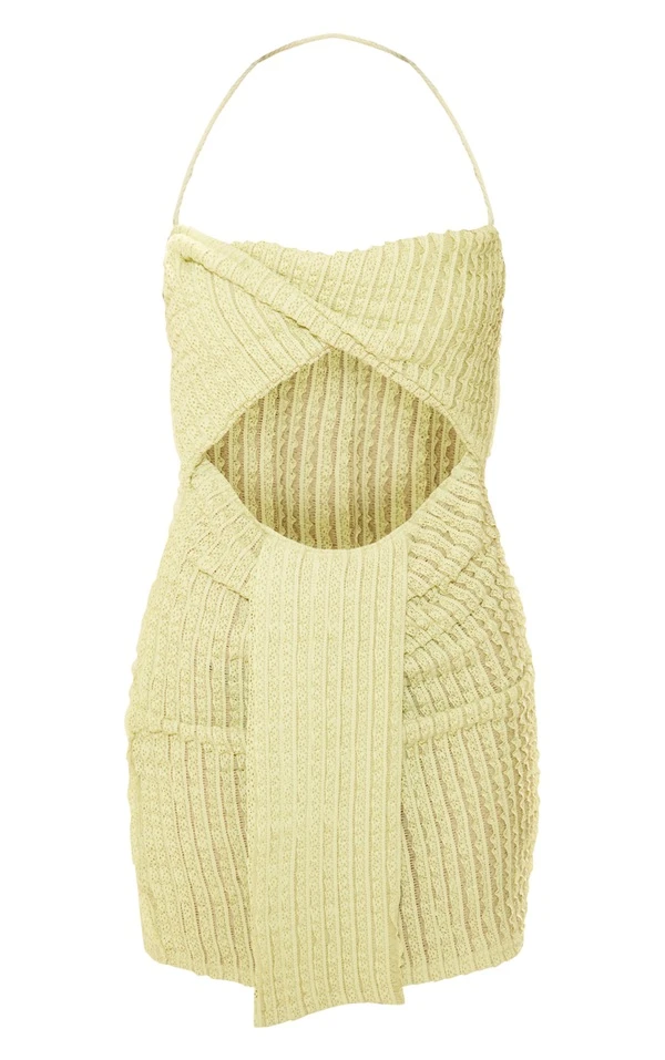 Robe Moulante Texturée Vert Sauge à Devant Drapé Et Découpé 5 Robe Moulante Texturée Vert Sauge à Devant Drapé Et Découpé – Image 5