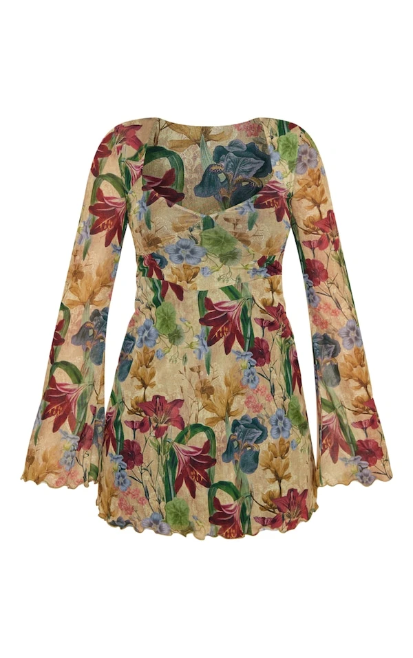 Robe Droite En Mesh Gris Pierre Fleuri à Détail Buste 5 Robe Droite En Mesh Gris Pierre Fleuri à Détail Buste – Image 5