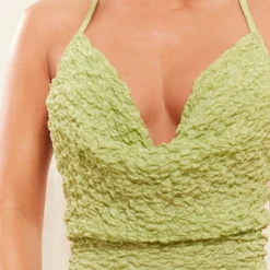 Robe Longue Texturée Vert Sauge à Col Bénitier Et Découpes Dans Le Dos -Jupe Lumine Soldes Boutique 445317867b3957d08fa0c8dfad025892650d0dec cnd7585 4