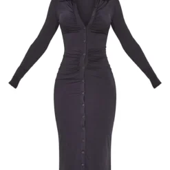 Robe Chemise Longue Noire Moulante Froncée à Boutonner -Jupe Lumine Soldes Boutique 4697db3ccb4ee5f9330abccf383448b7e75a950e cmt3848 5