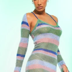 Robe Longue En Maille Tricot Ajourée à Rayures Bleues Et Manches -Jupe Lumine Soldes Boutique 46be49148e3ebee69c72a418c956c053f36472ae cnc5955 4