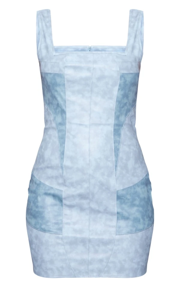 Robe Moulante En Similicuir Bleu à Parties Contrastantes 5 Robe Moulante En Similicuir Bleu à Parties Contrastantes – Image 5