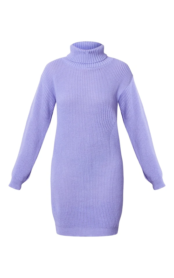 Robe Pull Oversize Lilas En Maille Chunky à Col Roulé 5 Robe Pull Oversize Lilas En Maille Chunky à Col Roulé – Image 5