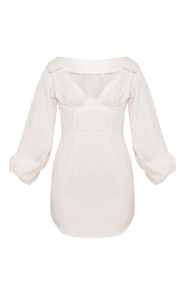 Robe Chemise Gris Pierre Effet Lin à Armatures 4 Robe Chemise Gris Pierre Effet Lin à Armatures – Image 4