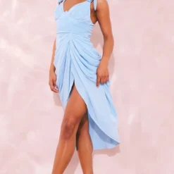 Robe Mi-longue Drapée Plissée Bleu Clair à Armatures 7 Robe Mi-longue Drapée Plissée Bleu Clair à Armatures -Jupe Lumine Soldes Boutique 48b2c2fa793a2214e3249d8786daaefa5bfda8e7 cne8508 3