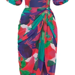 Robe Mi-longue Drapée Multicolore Imprimé Abstrait à Manches Bouffantes Et Armatures -Jupe Lumine Soldes Boutique 48b6687d467db4691defd971198067e2b8c806ff cmz1476 6