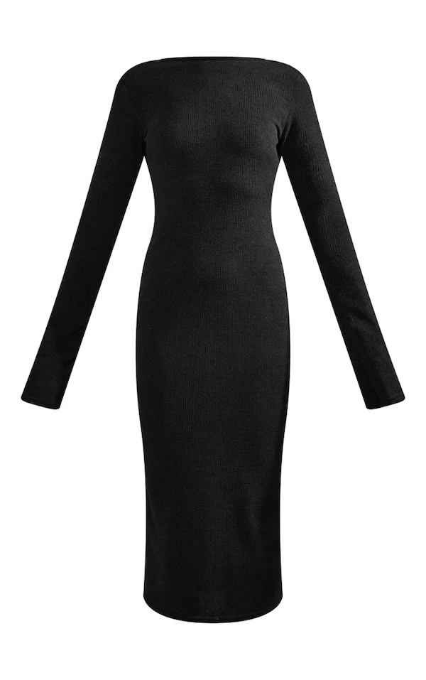 Robe Mi-longue Côtelée Noire à Manches évasées Et Dos Nu Arrondi 5 Robe Mi-longue Côtelée Noire à Manches évasées Et Dos Nu Arrondi – Image 5