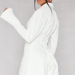 Robe Chemise Tissée Blanche à Dos Lacé