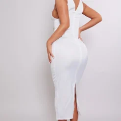Robe Mi-longue Blanche Satinée Décolletée à Bretelles Et Empiècement -Jupe Lumine Soldes Boutique 4962e3790fd17211a6a56883ed3704ff0b41983a cne1409 2
