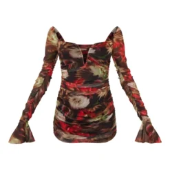 Robe Moulante En Mesh Fleuri Rouge Froncé à Barre En V -Jupe Lumine Soldes Boutique 49d8f7b18b1032344228d9268b8e17667e8d67f7 cnd0392 5