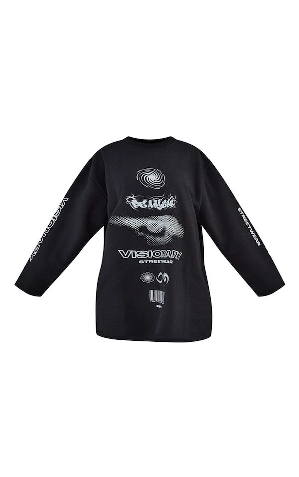 Robe Pull Noire Oversize à Col Rond Et Slogan Fearless 3 Robe Pull Noire Oversize à Col Rond Et Slogan Fearless – Image 3