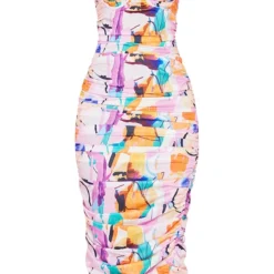 Robe Longue Imprimé Abstrait Multicolore à Détail Froncé -Jupe Lumine Soldes Boutique 4ae92fd30446c690eda2fac9c9b4fd6278a2ce11 cmw5565 6