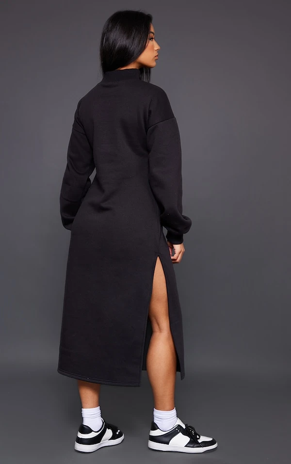 Robe Sweat Longue Noire à Col Montant Et Doublure En Polaire 2 Robe Sweat Longue Noire à Col Montant Et Doublure En Polaire – Image 2