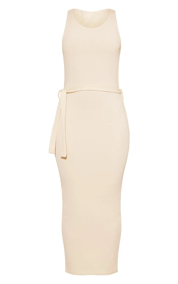 Robe Longue Gris Pierre Côtelée à Dos Ouvert Et Lien Taille 5 Robe Longue Gris Pierre Côtelée à Dos Ouvert Et Lien Taille – Image 5