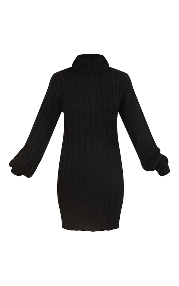 Robe Pull à Col Roulé Et Maille Tricot Côtelée Noire 5 Robe Pull à Col Roulé Et Maille Tricot Côtelée Noire – Image 5