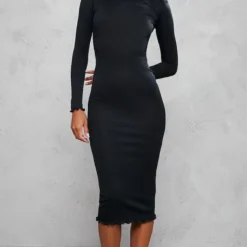 Robe Mi-longue Côtelée Noire à Manches Longues Et Ourlet Légèrement Volanté -Jupe Lumine Soldes Boutique 4db21defec906b00944f208f81f493db43b8c831 cnd4270 3