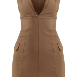 Robe Moulante Décolletée Kaki Sans Manches à Détail Poches -Jupe Lumine Soldes Boutique 4ed68facb813eccc7bc0b1afbeedaef00941052e cne1404 5