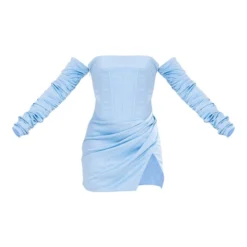 Label PLT Robe Satinée Bleue à Corset Et Manches Froncées -Jupe Lumine Soldes Boutique 50068537fe21390931bf5d71cba59449169c5703 cnd9014 5