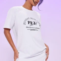 Robe T-shirt Oversize Blanche à Slogan Athleisure