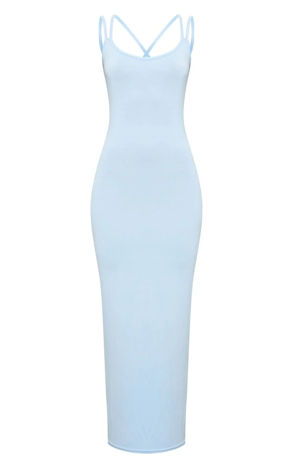 Robe Longue En Jersey Bleu Vif à Bretelles Dans Le Dos 5 Robe Longue En Jersey Bleu Vif à Bretelles Dans Le Dos – Image 5