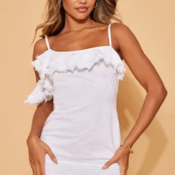 Robe Moulante En Effet Lin Blanc à Bretelles Et Volants à Ourlet élimé -Jupe Lumine Soldes Boutique 522cc9561cff29a7d6cae2e1e127bb505de3c2af cnd5889 1