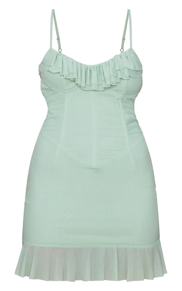 Robe Moulante Volantée Vert Sauge à Corset En Mesh Et Bretelles 4 Robe Moulante Volantée Vert Sauge à Corset En Mesh Et Bretelles – Image 4