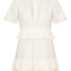 Robe Droite Blanche à Jupe à étages Volantés Et Manches Courtes -Jupe Lumine Soldes Boutique 52b915fbd646b56e92eb6e9c89af71d782b35f87 cnd6436 5