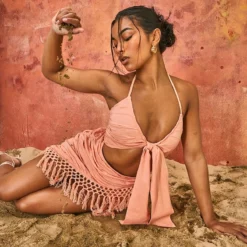 Robe Moulante Effet Lin Pêche à Ourlet Frangé Et Buste Noué -Jupe Lumine Soldes Boutique 52ca4bdc38917ef40617db879cbdd73b9af2f000 cmy2204 4