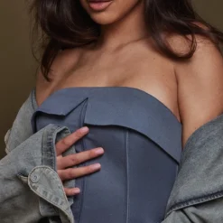 Robe Moulante Bustier Tissée Bleu Minéral à Détail Corset Replié -Jupe Lumine Soldes Boutique 534b7894f7aa2b2ab581b333b5de6f2ef2d6b141 cnd0363 4