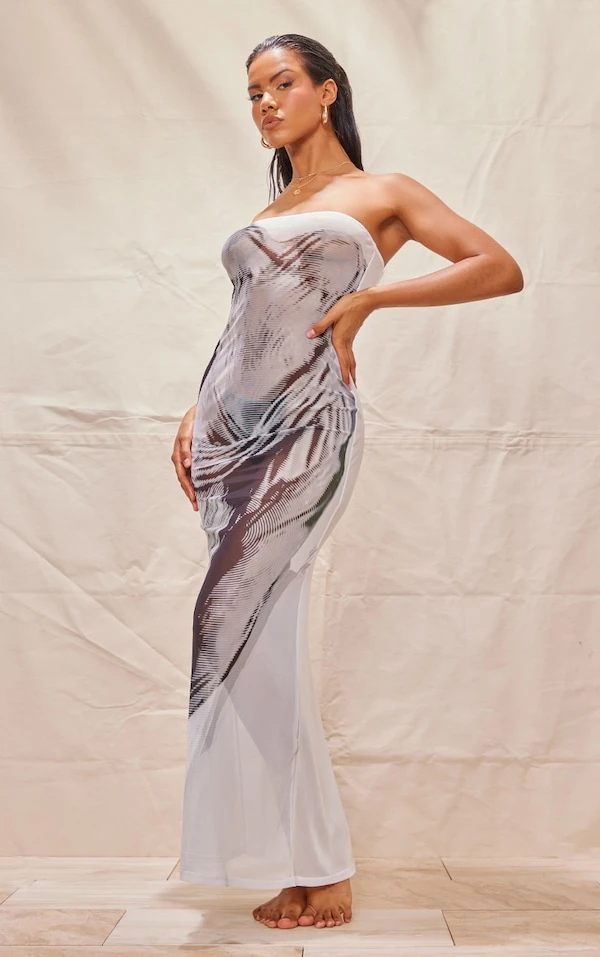 Robe-bustier De Plage En Mesh Bleu Imprimé Corps 3 Robe-bustier De Plage En Mesh Bleu Imprimé Corps – Image 3