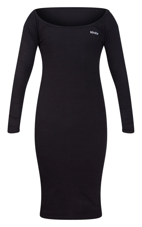 Zero Renew Robe Mi-longue Très Côtelée Noire à Col Carré 6 Zero Renew Robe Mi-longue Très Côtelée Noire à Col Carré – Image 6