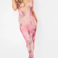 Robe Longue Rose En Mesh Javélisé à Manches Courtes Et Encolure Ronde -Jupe Lumine Soldes Boutique 54ce33c94c85231042d59ff2ffee382fd3052995 cmd8306 6