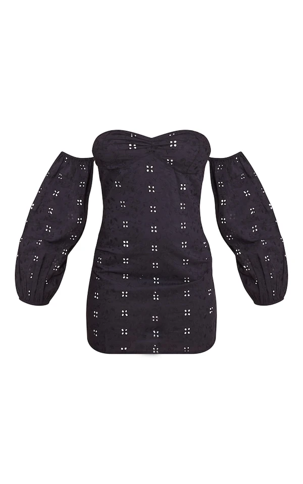 Robe Droite En Broderie Noire à Col Bardot Et Détail Buste 5 Robe Droite En Broderie Noire à Col Bardot Et Détail Buste – Image 5