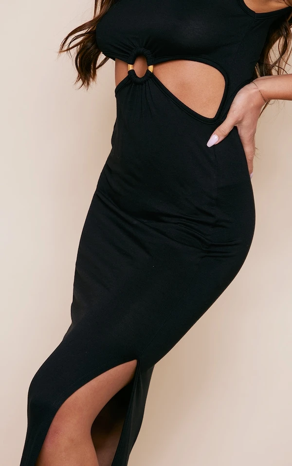 Robe Longue En Jersey Noir à Anneau 4 Robe Longue En Jersey Noir à Anneau – Image 4