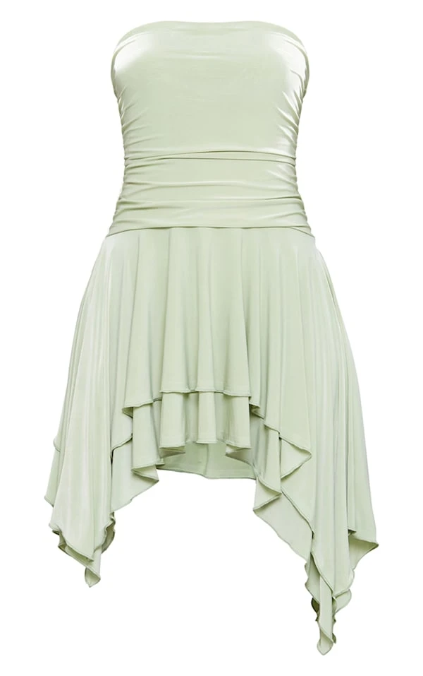 Robe Droite Bustier Vert Sauge Moulante à Ourlet Asymétrique 5 Robe Droite Bustier Vert Sauge Moulante à Ourlet Asymétrique – Image 5