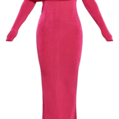 Robe Moulante Longue En Acétate Rose Vif à Manches Longues Et Col Bardot -Jupe Lumine Soldes Boutique 55e926251504a413fbe698396ecffd381bc4cbc0 cne2952 5