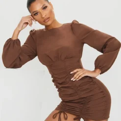 Robe Moulante Manches Longues Froncée Chocolat -Jupe Lumine Soldes Boutique 5667a7e9f986213a013f0b0465b09abccabb3e95 cmo5652 3