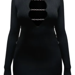 Mini Robe En Maille Tricot Noire à Chaînes Sur L'avant -Jupe Lumine Soldes Boutique 574bdfaf3e010da09b48df94274a1ca81565a580 cnb6433 5