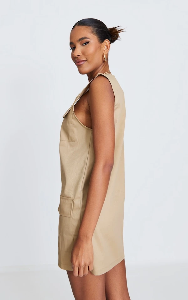Robe Cargo Camel Sans Manches à Détail Poches 2 Robe Cargo Camel Sans Manches à Détail Poches – Image 2