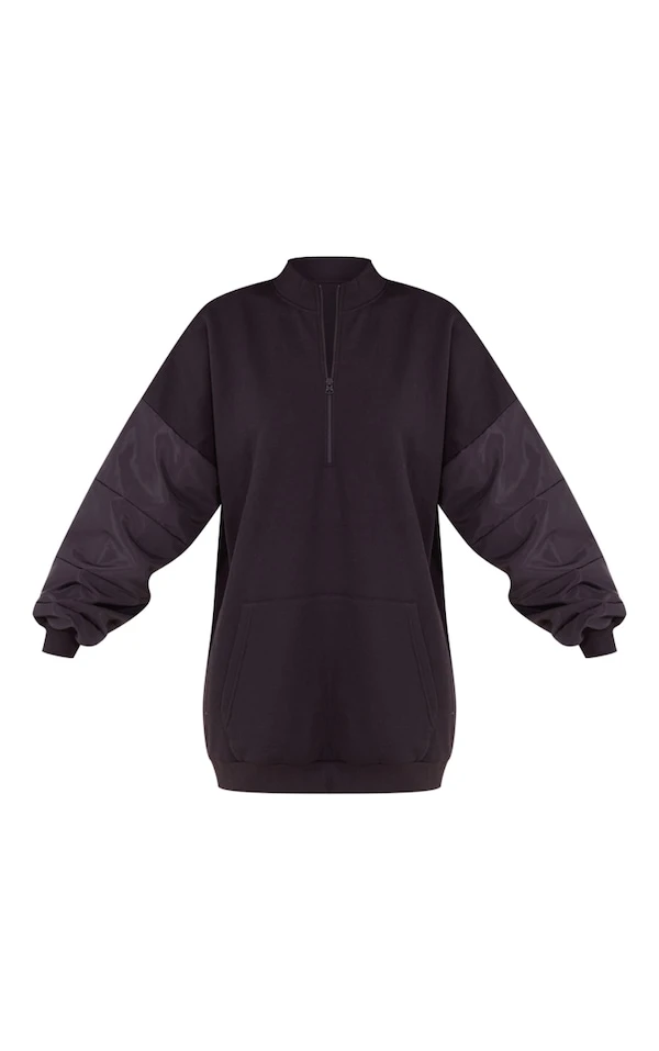 Robe Sweat Noire Oversize à Manches En Nylon Contrastantes 5 Robe Sweat Noire Oversize à Manches En Nylon Contrastantes – Image 5