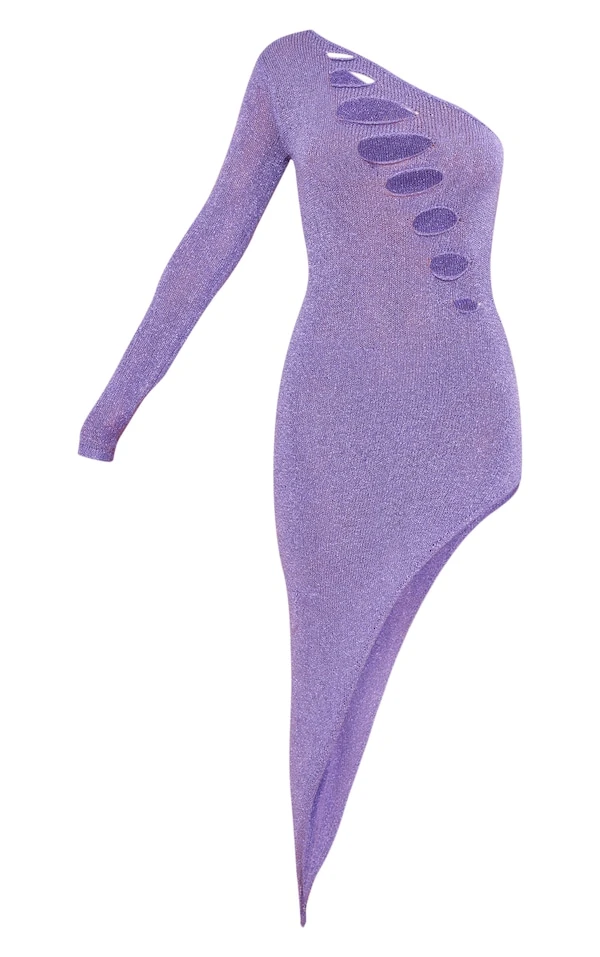 Robe Asymétrique Lilas En Maille Tricot Pailletée 5 Robe Asymétrique Lilas En Maille Tricot Pailletée – Image 5