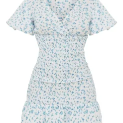 Robe Moulante Imprimé Petites Fleurs Bleues Froncée à Col En V -Jupe Lumine Soldes Boutique 5890dd8244cde8fce9cc7f4c9a69957bad8b4276 cnc8280 5