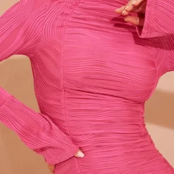 Robe Moulante Crêpée Froncée Rose Vif à Manches évasées -Jupe Lumine Soldes Boutique 58e079547175c9ac0a8eb920e923ebd03a1f0899 cmw9882 5