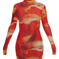 Robe Moulante En Mesh Rouge Imprimé Abstrait à Manches Longues -Jupe Lumine Soldes Boutique 58f5c656fa634c4ad0f0f580255793adf00499b0 cne1829 5