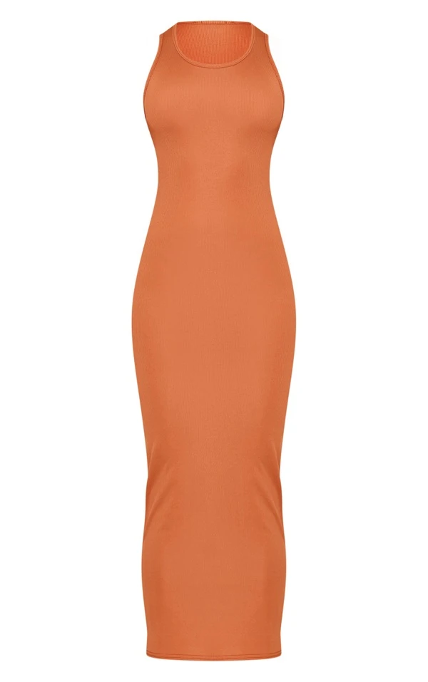 Robe Longue Côtelée Rouille Découpée Dans Le Dos 5 Robe Longue Côtelée Rouille Découpée Dans Le Dos – Image 5