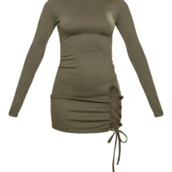 Robe Moulante Manches Longues Kaki à Col Haut Et Laçage -Jupe Lumine Soldes Boutique 5922ce02aaf5fc6f785265cf61d8fa42914bf21a cnd1320 5