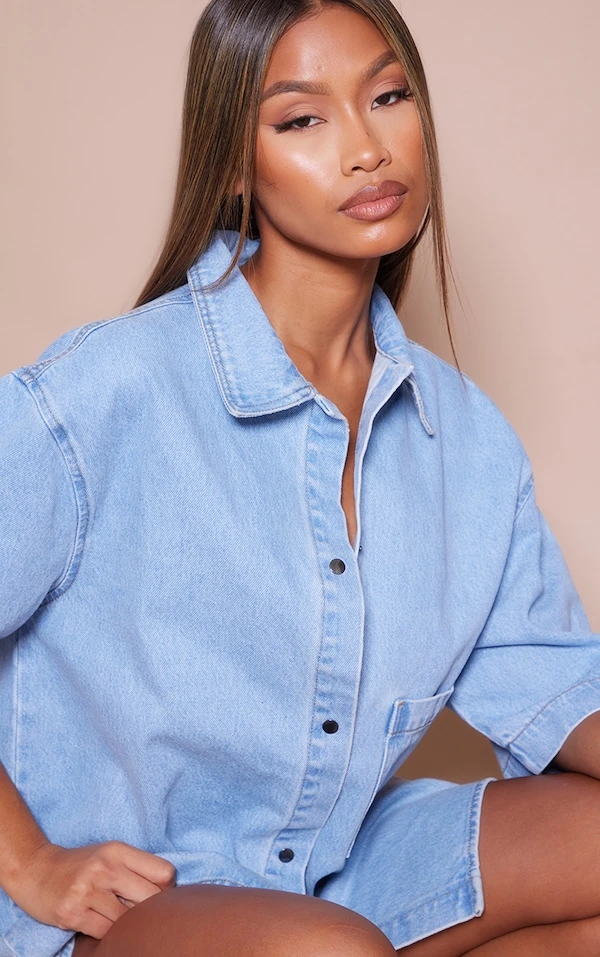 Robe Droite Oversize En Jean Bleu Clair Délavé 4 Robe Droite Oversize En Jean Bleu Clair Délavé – Image 4