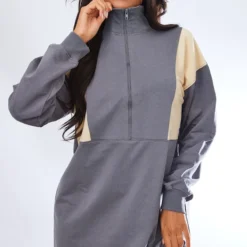 Zero Robe Pull Oversize Noir & Blanc Zippée à Parties Contrastantes Et Col Cheminée