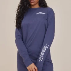 Robe T-shirt Gris Anthracite Délavé à Imprimé Motorcross